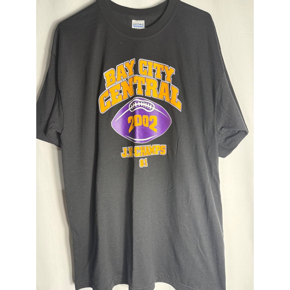VTG Bay City Central Football T Shirt Gildan XL 2002 J.V. Champs Black Tee